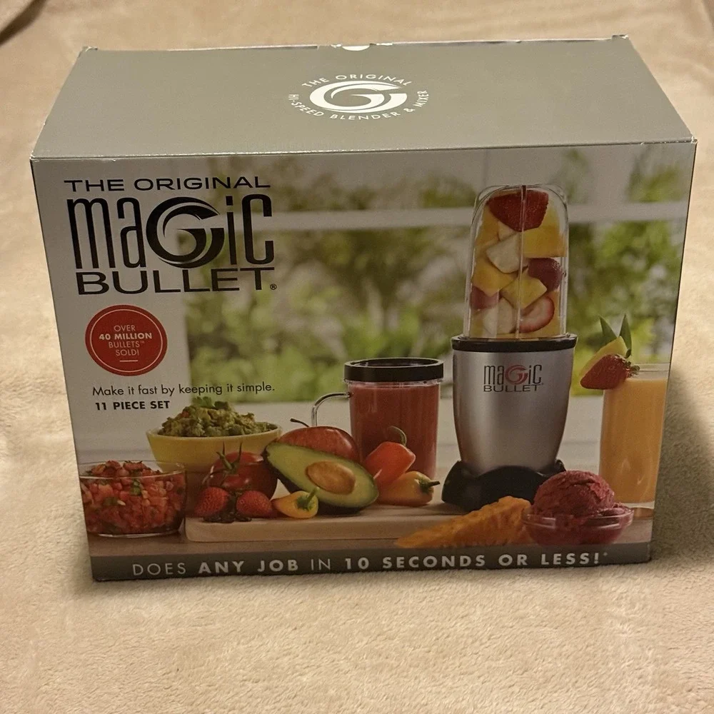 NEW The Original Magic Bullet 11 Piece Set Blender & Mixer, Silver Chop Mince